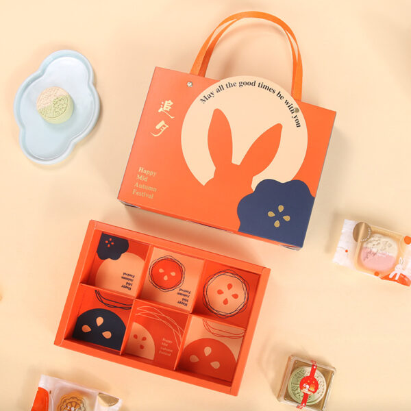 6-Hole Orange Bunny Mooncake Handle Box (5 Sets)